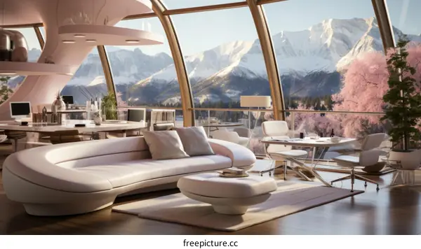 futuristic mountain home interior living room