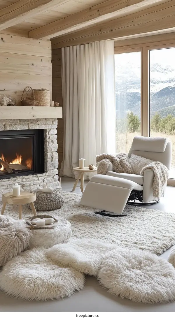 Cozy Scandinavian Living Room with Mountain View