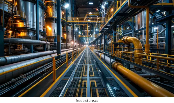 The yellow pipe in the factory