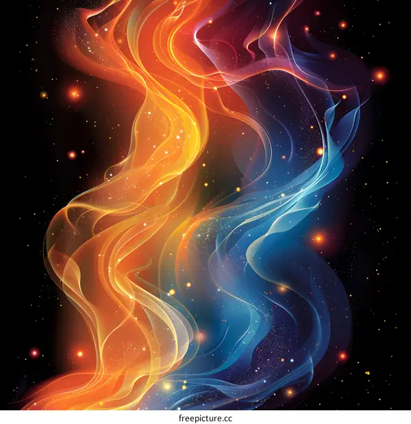 Abstract colorful glowing fire and ice energy waves background