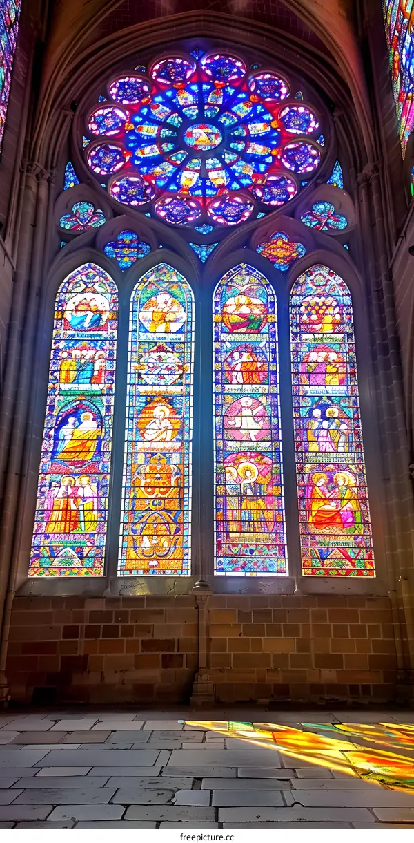 Stained Glass Window in a Cathedral
