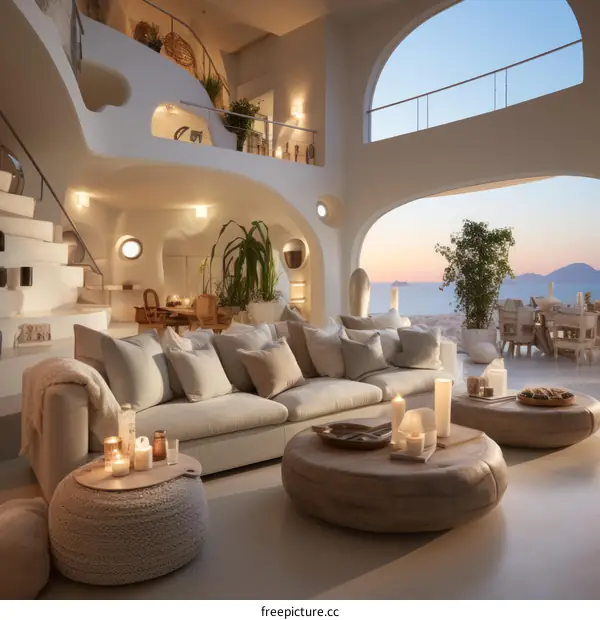 Modern luxury villa interior with amazing sea view