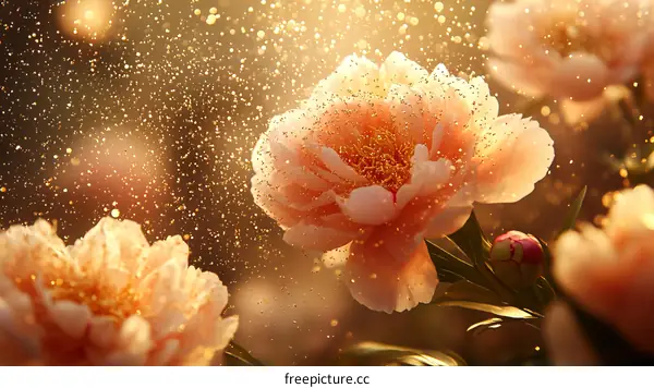 Golden Drops on Delicate Peonies