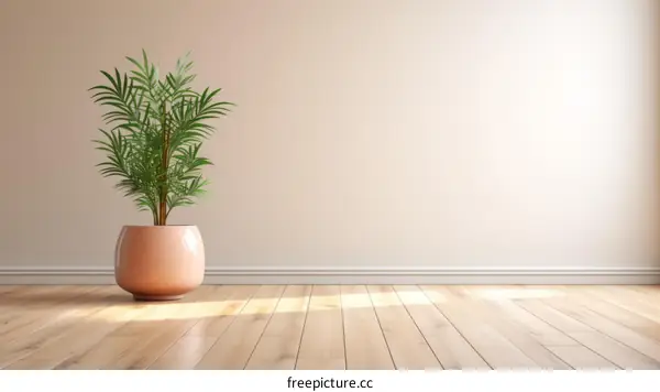 An empty room with a potted plant