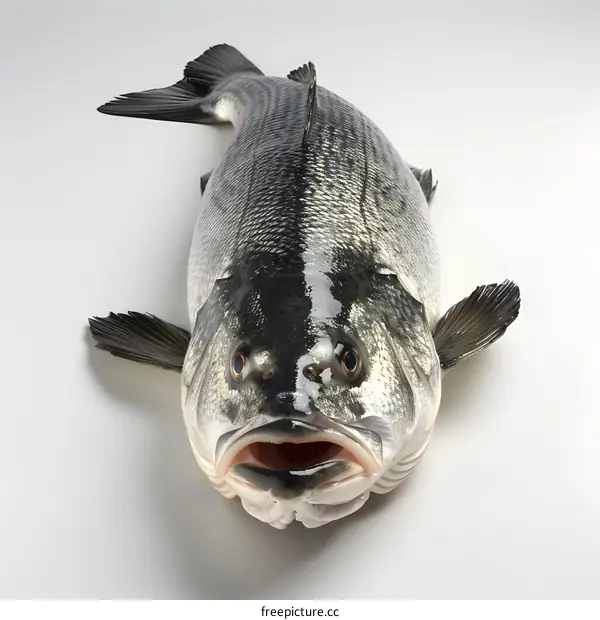 Fresh Striped Bass on White Background