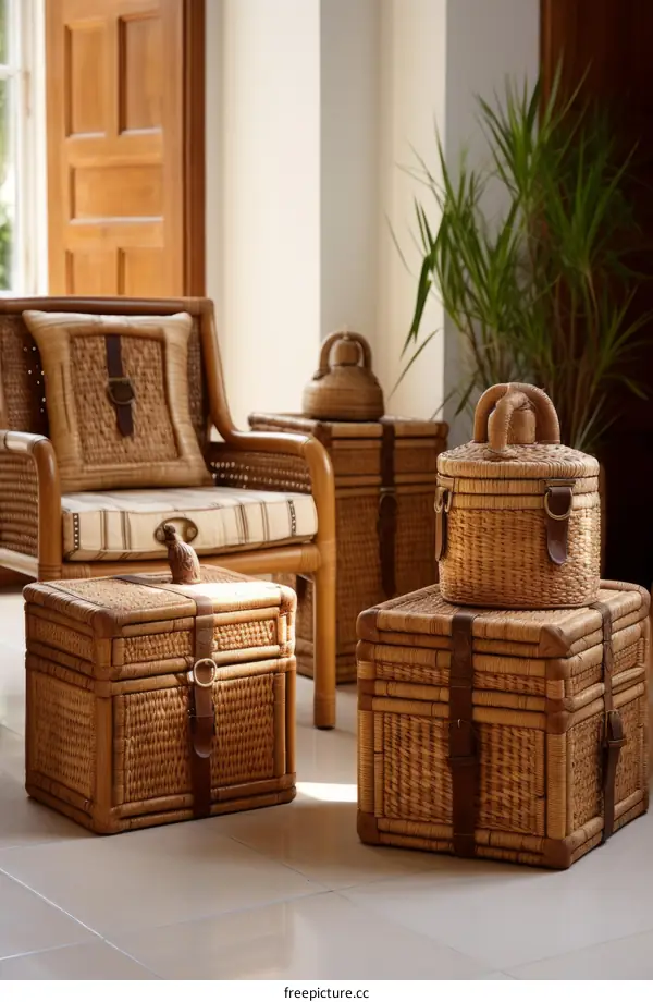Wicker furniture and storage baskets