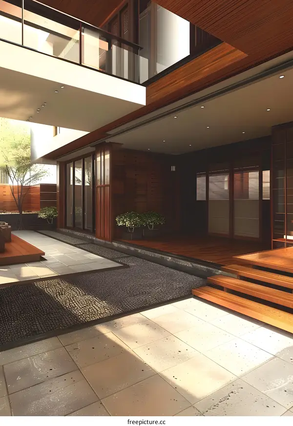 Modern Japanese Architecture Design with Wooden Deck and Patio
