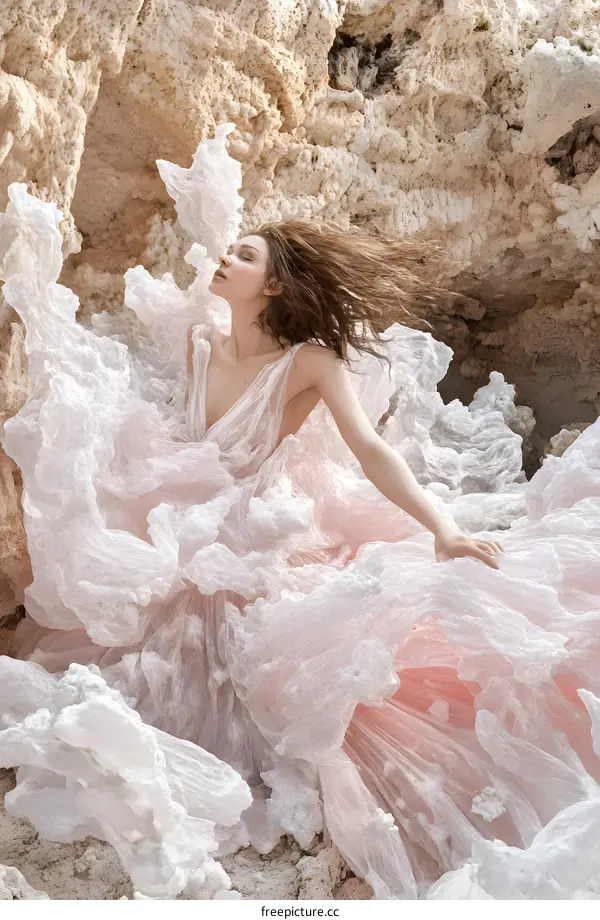 Woman in a Pink Dress Posing in a Rock Formation