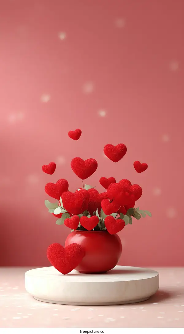 Romantic Red Hearts in a Vase
