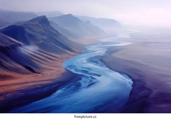 Icelandic River Winding Through Dramatic Mountains