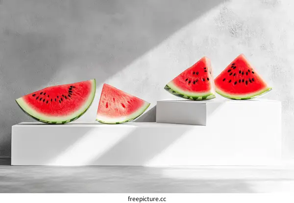 Summer Refreshment Watermelon Slices on White Display
