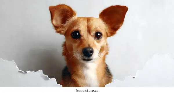 Cute Dog Peeking Through a Hole in the Wall
