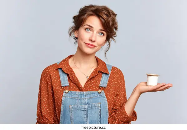 Woman Holding a Roll of Thread