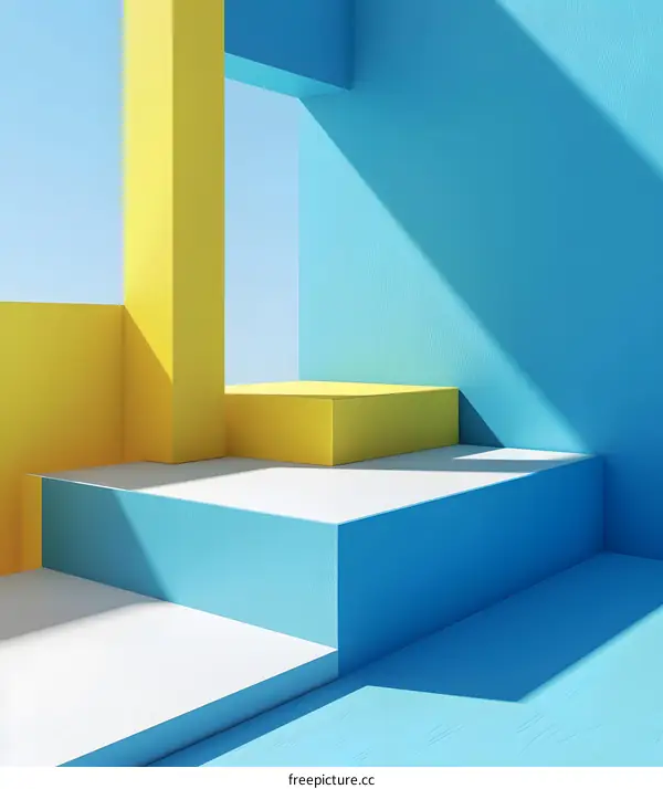 Abstract Minimalist Geometric Shapes and Forms in Blue and Yellow