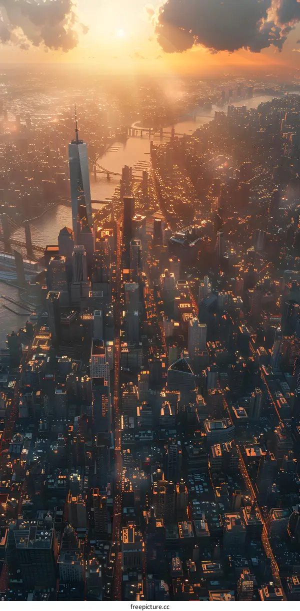 New York City Manhattan skyscrapers aerial view