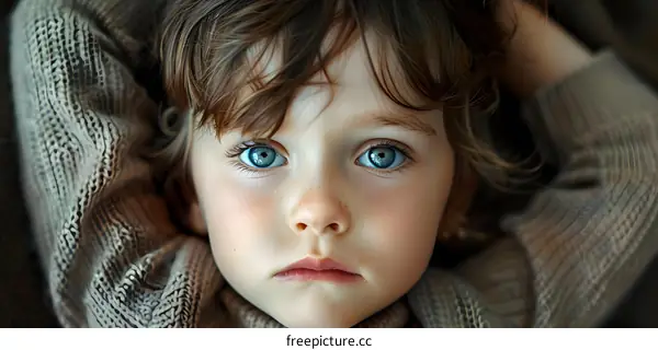 Portrait of a young child with blue eyes