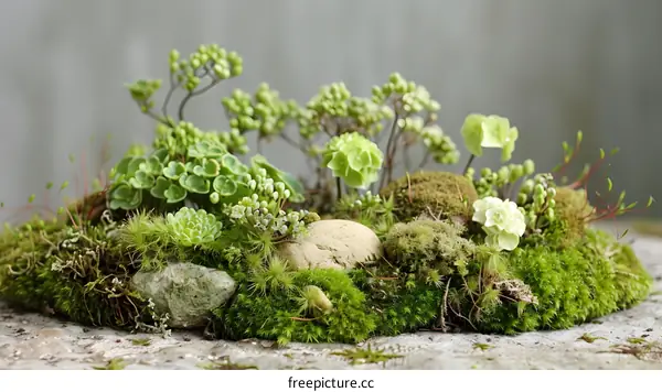 Green Moss and Succulents Miniature Garden Arrangement