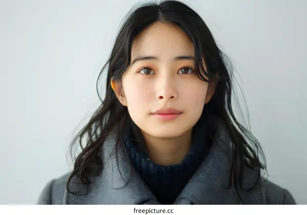 Portrait of a Young Asian Woman with Long Black Hair