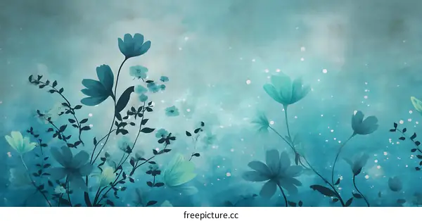 Teal Floral Abstract Artwork Background