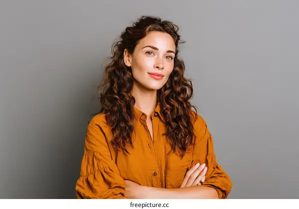 Confident Woman in Mustard Yellow Shirt