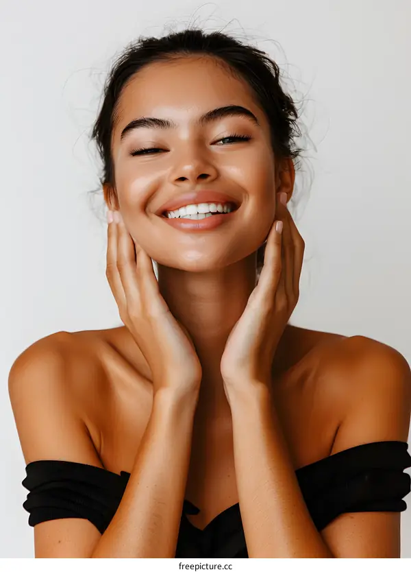 portrait of a smiling young woman with brown hair