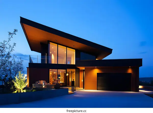 Modern House With Large Windows and Garage