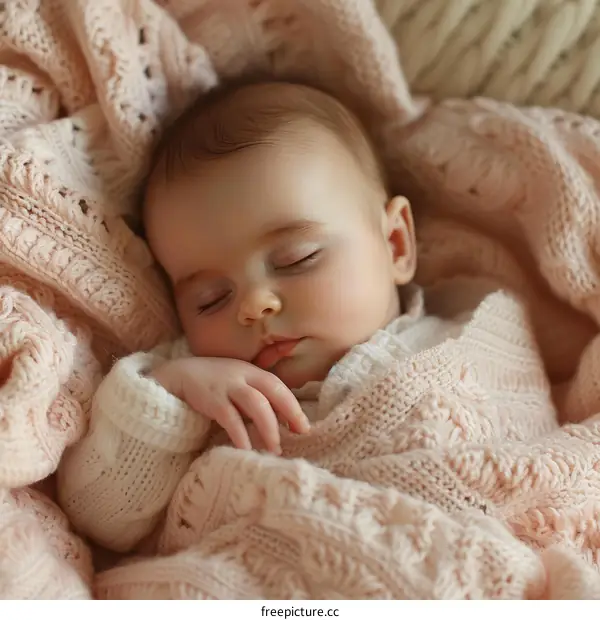 Sleeping baby girl in pink blanket