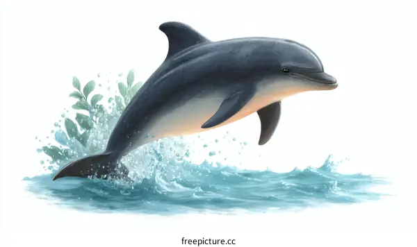 Dolphin Illustration in Splashing Water