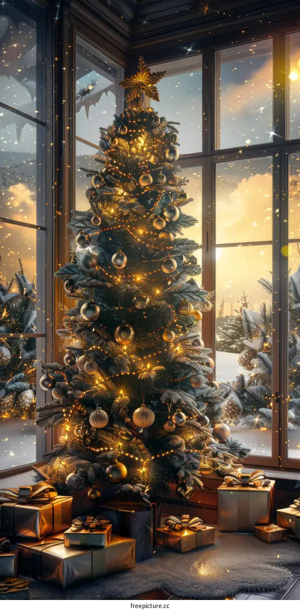 Christmas Tree in a Winterscape Forest