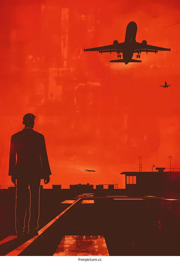 Silhouette of a Man Watching Airplane Take Off