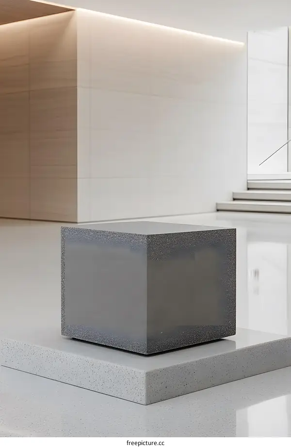 Modern Minimalist Concrete Cube Platform in White Interior
