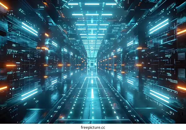 Futuristic Sci-Fi Technology Neon Glowing Tunnel
