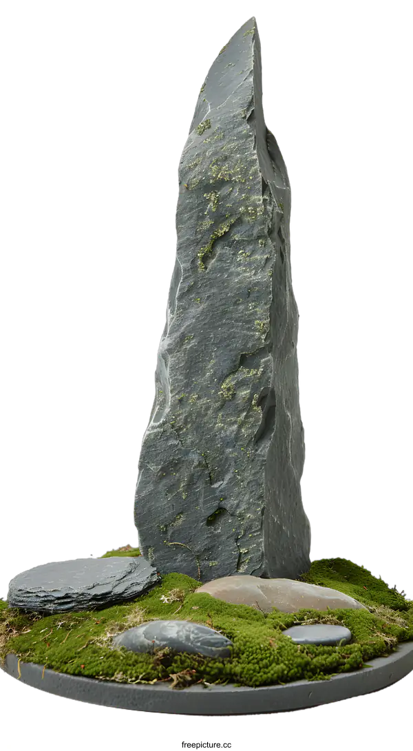 [Transparent Background PNG]Tall Grey Stone with Mossy Base