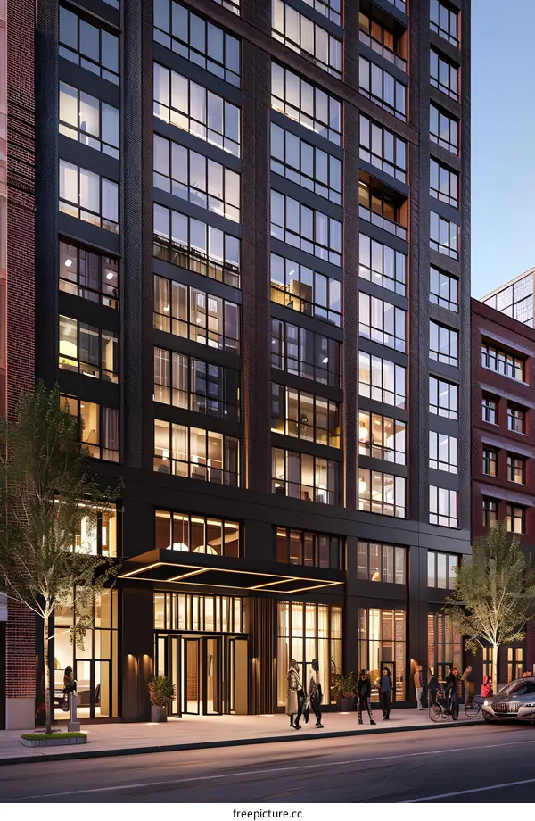 Modern Brick Building with Large Windows and Entrance