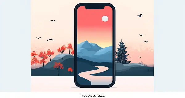 Smartphone Display With Scenic Mountains and Winding Road
