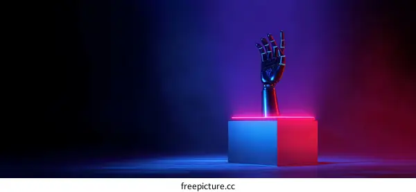 Futuristic Robotic Arm on Neon Display
