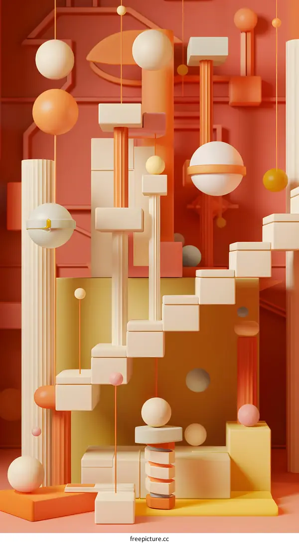 Abstract 3D Illustration of Geometric Shapes in Pastel Colors