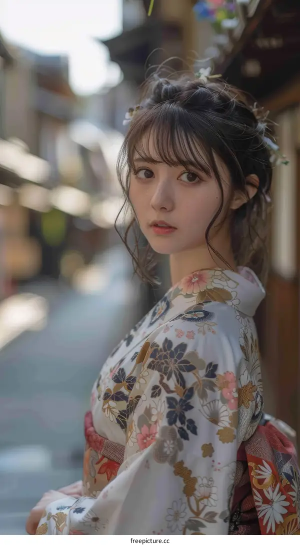 Beautiful Japanese Woman in Traditional Kimono