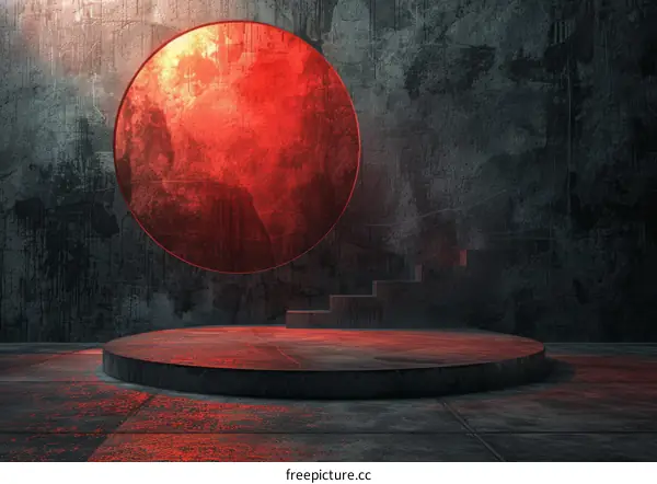 Abstract Futuristic Concrete Stage with Red Circle