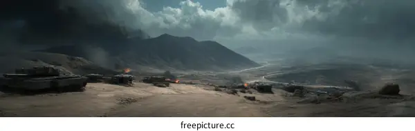 Desert Battlefield Scene with Tanks