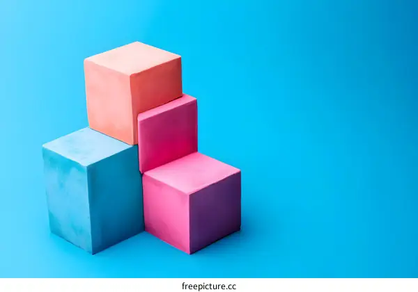 Abstract Colored Cubes on Blue Background Minimalist Product Display