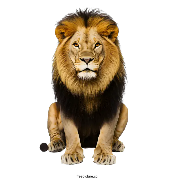 [Transparent Background PNG]Powerful Male Lion Sitting on White Background