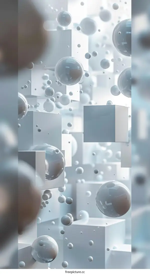 3D Render: White Cubes and Spheres