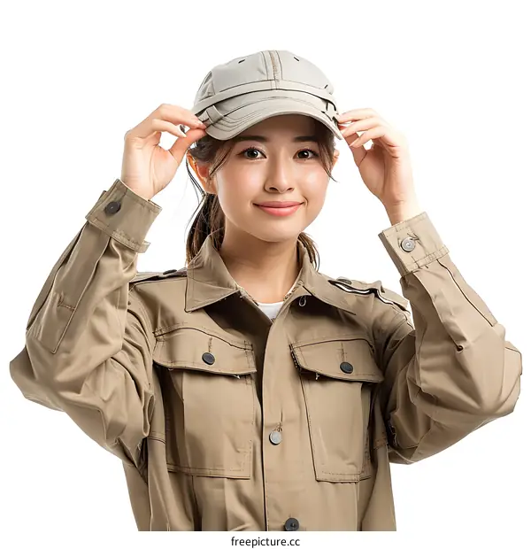Young Asian Woman Adjusting Her Cap