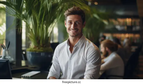 Portrait of a young professional man smiling in an office