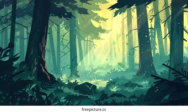 Forest Illustration With Sunlight