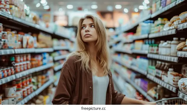 Young woman shopping in grocery store