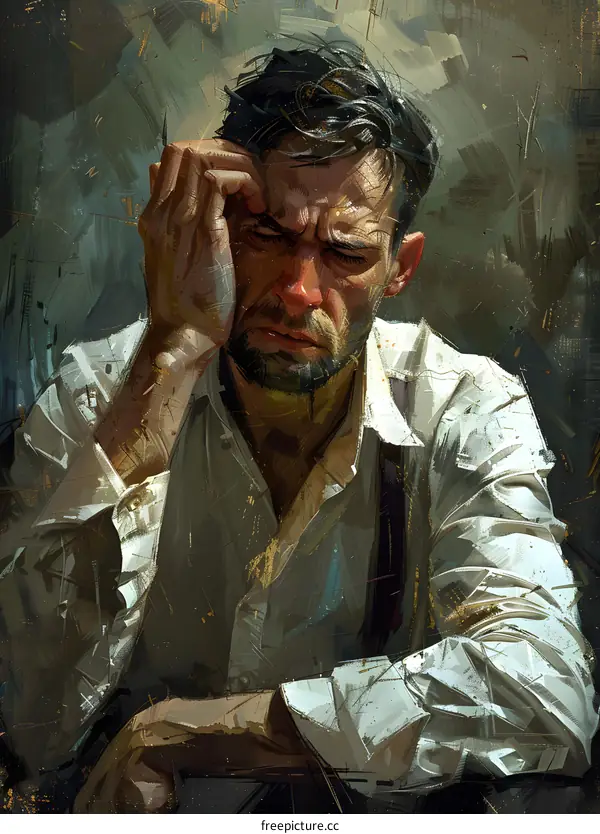 Man in White Shirt with Sad Expression in a Painting