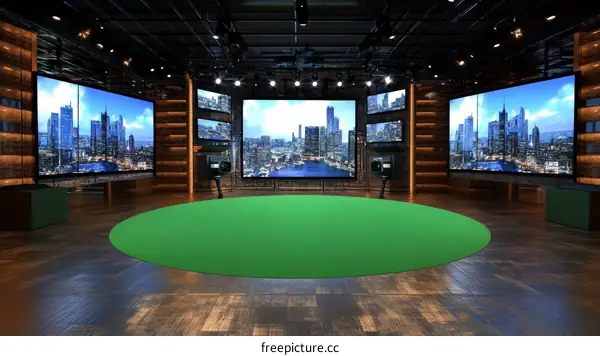 Virtual Studio Green Screen Setting with Large Screens