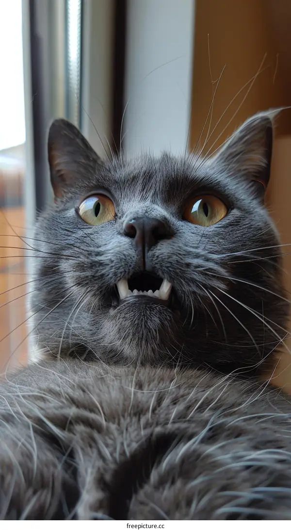 Funny Cat with Mouth Open and Teeth Showing